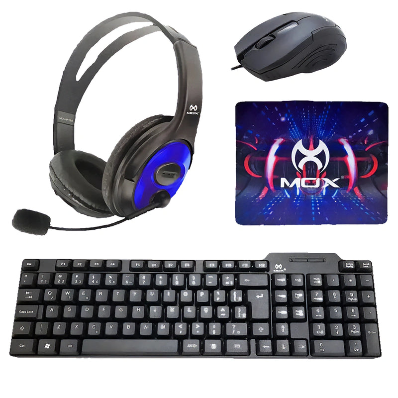 Kit Gamer 4 em 1 Teclado Mouse Fone Mousepad Mox MO-KM600 Azul